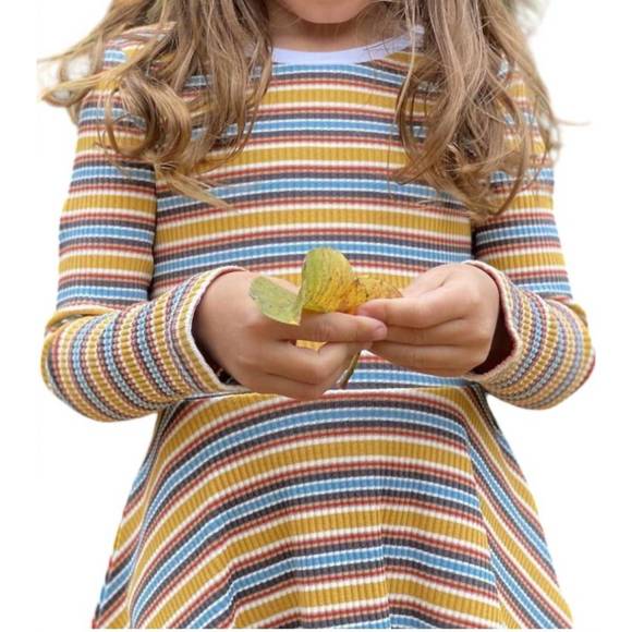 NEW VIGNETTE girl's abbey jersey dress in gold mult-stripe - Picture 2 of 3